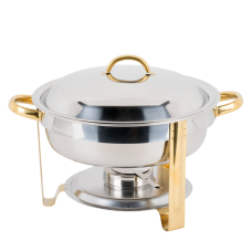 A 4qt brass and chrome round chafer.