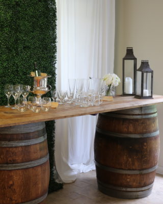 rustic barrel bar setup