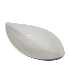 A fourteen inch white ceramic canoe bowl.