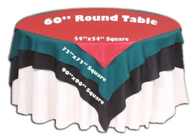 layout of linen sizes on 60 inch round table