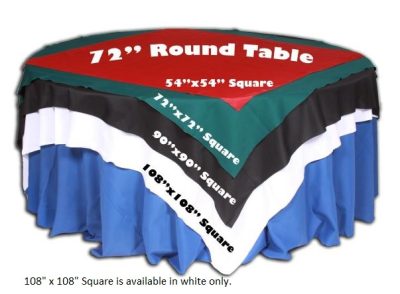layout of square linen sizes on 72 inch round table